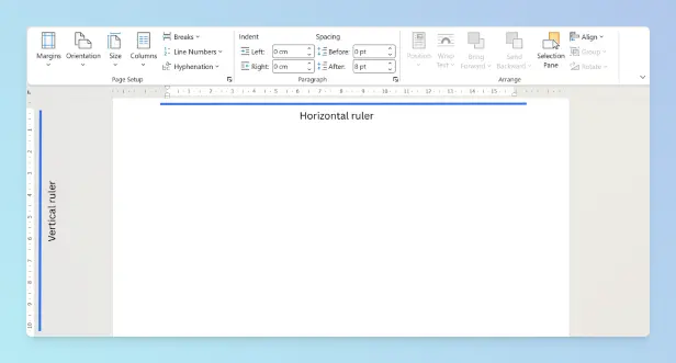 Word document with the horizontal ruler at the top and the vertical ruler on the left, with grey margin areas at each end