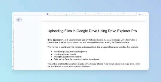 Google Docs with horizontal ruler above the document and vertical ruler along the left; gray margin bands and the page edge boundary visible for drag adjustments