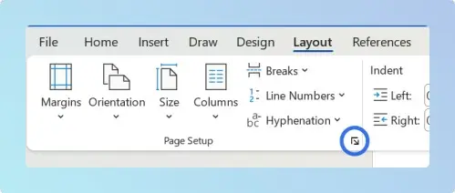 Page Setup dialog launcher in the Layout tab