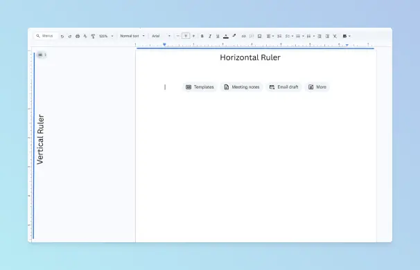 Google Docs horizontal ruler with the gray margin area at each end and the white text area between them