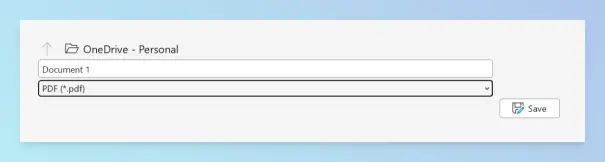 Save As dialog in Microsoft Word showing PDF selected in the Save as type dropdown